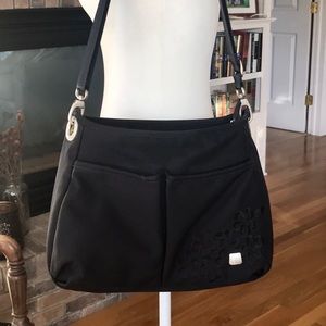 Haiku black canvas crossbody or shoulder bag multi pocket clean